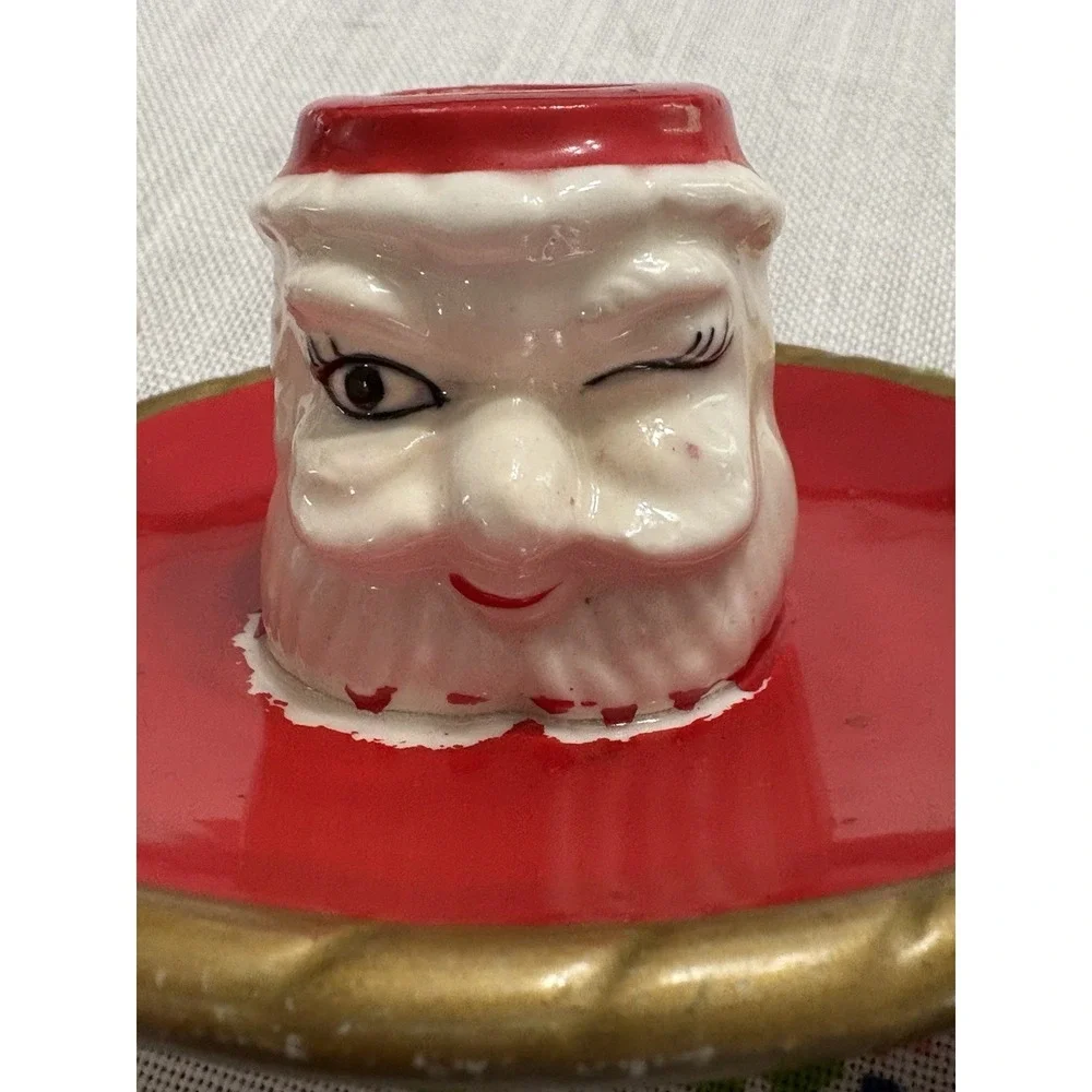 VTG Christmas SANTA CLAUS Head Noel Ceramic‎ Candle Holder LEGO 1959 Japan